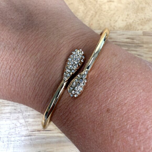 Monet Gold-Tone Hinged Bracelet With Rhinestone Embellishments & Secure Closure - Picture 1 of 13